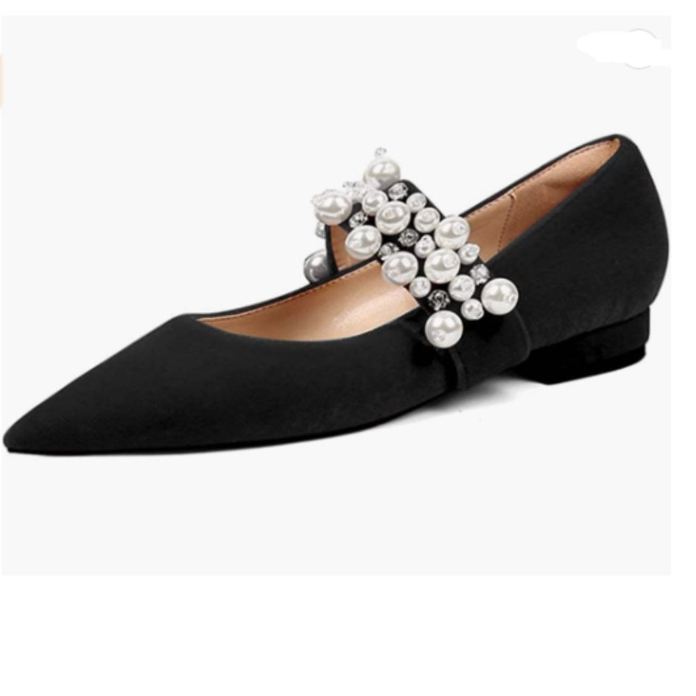 XYD Black Pointed Toe Slip On Mary Jane Flats